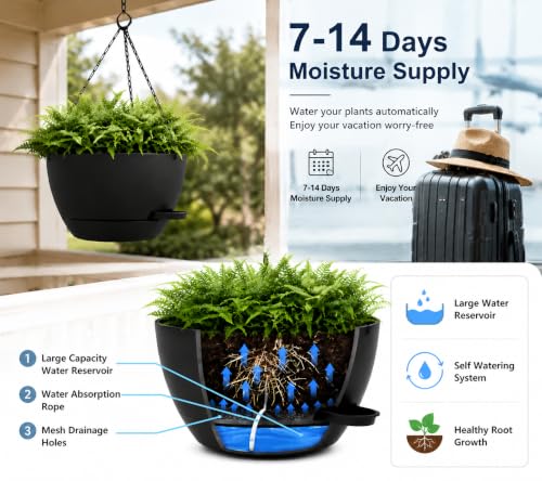2 Pack 10 Inch Self Watering Hanging Planters for Indoor Plants (2 Count)
