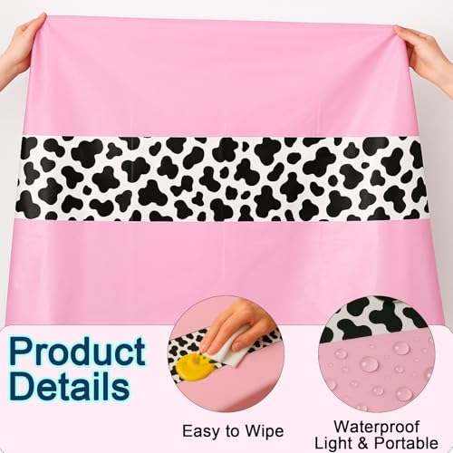 3 Pack 108 x 54 Inch Cow Print Tablecloth Cow Plastic Table Cover Birthday Party Table Cloth Disposable Plastic Farm Animal Party Cover for Disco Cowgirl Decorations Supplies Pink (3 Count)