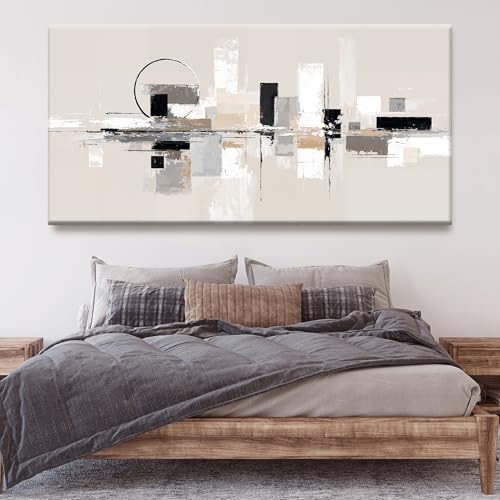 Large Abstract Black and White Wall Art For Living Room Prints 29" × 58"