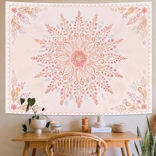 Floral Mandala Tapestry Boho Tapestry for Bedroom Pink Tapestries Wall Hanging Living Room Wall Art and Home Decor 70x90