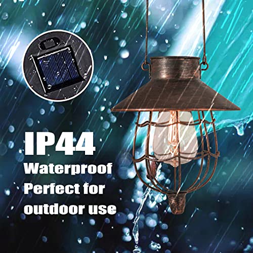 2 Pack Solar Lantern Hanging Waterproof Outdoor Metal Solar Lamp with Warm White Light Decorate for Yard Garden Pathway Patio Porch Decor