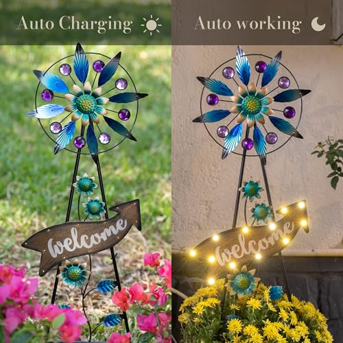 Solar Metal Wind Spinner Garden Stake Mom Gift 35.4"