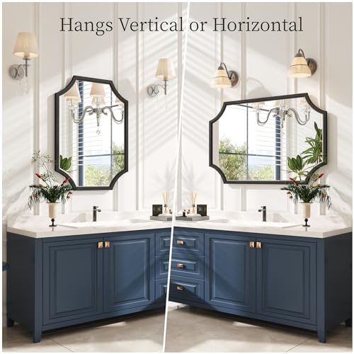 30"x40" Sleek Black Metal Scalloped Decorative Wall Mirror