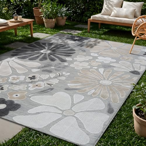 Outdoor Rug 10x14 Large Modern Floral Tropical Area Rugs for Outdoor and Indoor Patio Easy to Clean Non Shedding Living Room Porch Garden Washable Outside Carpet (140 Sq Ft)
