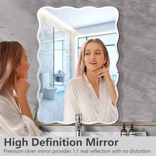 24x36 Inch Frameless Wavy Wall Mirror for Bathroom Sink
