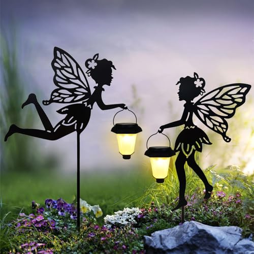 2 Pack Solar Fairy Garden Metal Stake Decorative Lantern (2 Count)