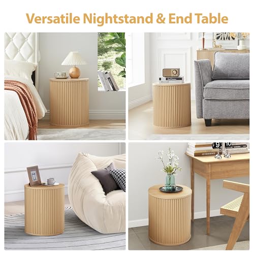 Small Round Side Table Fluted Night Stand Set of 2 (2 Count)