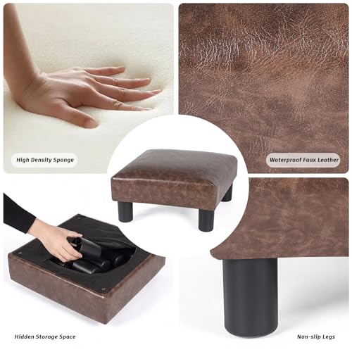 Small Footstool Ottoman Upholstered PU Leather Square Footrest Ottomans Small Foot Rest for Desk Couch Living Room Bedroom Office