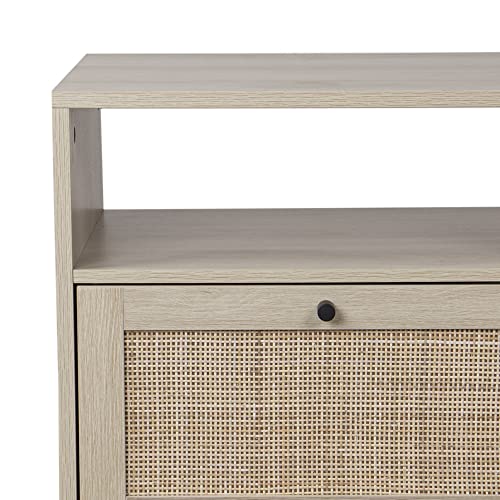 Mina Rattan Wood End Side Accent Table Nightstand with Storage for Living Room or Bedroom
