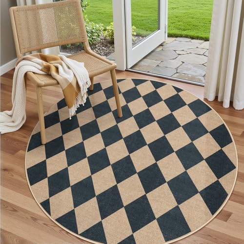 Checkered Easy Jute 6ft Round Outdoor Patio Area Rug (36 Sq Ft)