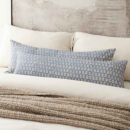 Long Floral Print Lumbar Throw Pillow Covers 14×36 Dusty Blue (2 Count)