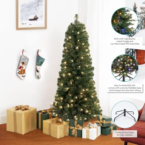 4.5ft Snow Flocked Spruce Christmas Tree with 200 Warm Lights and Metal Stand