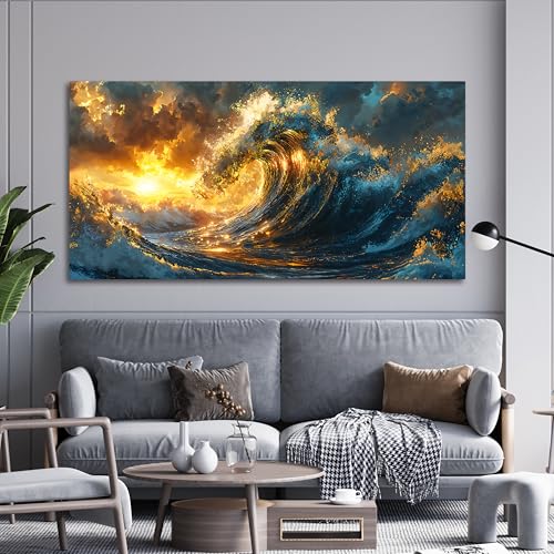 Canvas Wall Art Decor Sunshine Wave Canvas Wall Art For Living Room Decor Oversized Gold Modern Abstract Aesthetics Wall Art Decor Canvas Prints Artwork For Bedroom Office Wall Decor 29 X 58 Inch