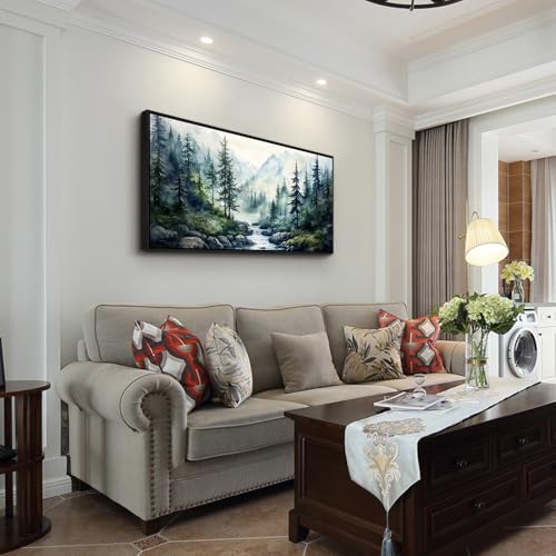 Black Framed Canvas Wall Art For Living Room Wall Decor For Bedroom Office Wall Decorations Misty Forest Paintings Tree landscape Pictures Artwork Room Aesthetic Home Decor 20x40 In