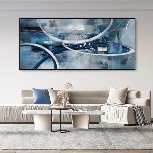 Blue Grey Intertwined Abstract Canvas Wall Art for Living Room 70x31 Inches