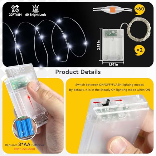 2 Pack Cool White Fairy Lights Battery Operated