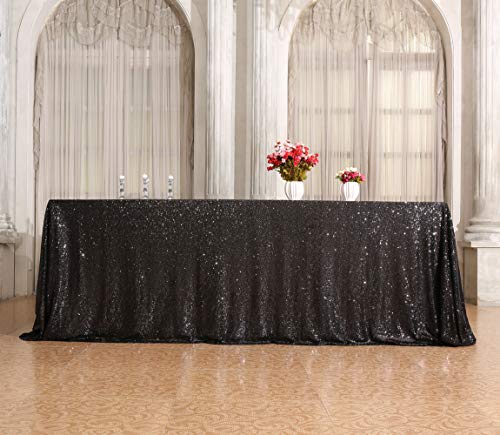 Sequin Tablecloth 60x120 Inch Black for Halloween Wedding Party
