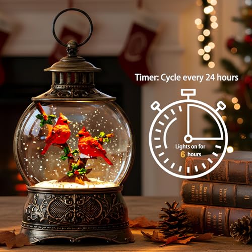 Christmas Snow Globes Water Lantern with Cardinal