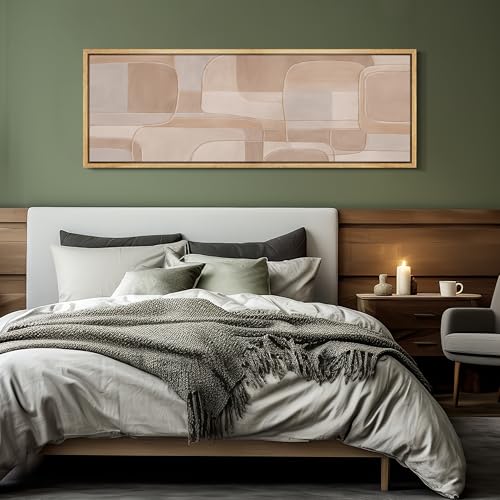 Large Framed Canvas Print Wall Art Abstract Beige and Taupe Geometric Mid