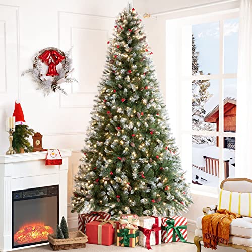 Vancouver 7.5ft Frosted Prelit Artificial Christmas Tree with Pine Cones
