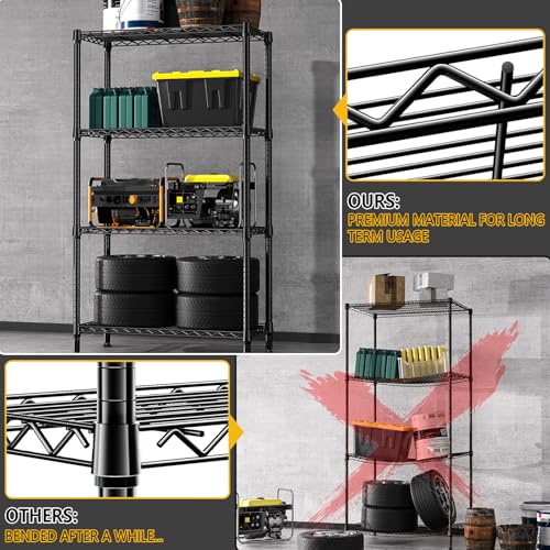 1000 lbs 4 Tier Shelf Metal Storage Shelves Shelving Wire Rack Heavy Duty Closet Organizers for Garage Kitchen Bathroom Laundry Black 15.7" D x 33.5" W x 59.5" H (4 Count)