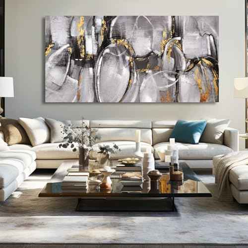 Black and Grey Painting Pictures Abstract Wall Decor for Office 29"x 58" Modern Artwork Gold Foil Wall Art for Living Room Dining Room Bedroom