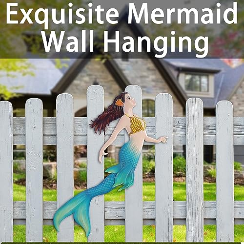 Metal Mermaid Sea Wall Decor Outdoor Garden Hanging Art Sculptures Home Ocean Theme Decorations for Kitchen Bathroom and Pool