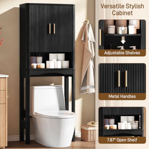 Farmhouse Over the Toilet Storage Cabinet with 2 Fluted Doors
