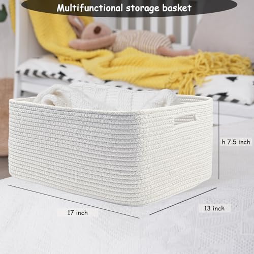 Cotton Rope Woven Basket with Handles for Shelves