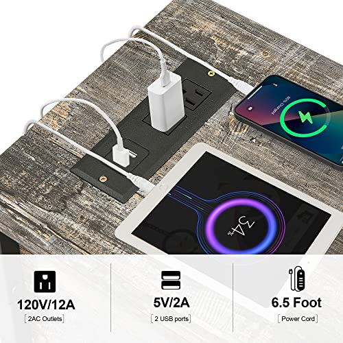 End Tables Narrow Nightstands with Charging Station & USB Ports &Drawers