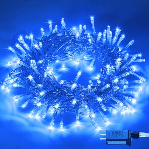 Connectable 100 LED Blue Christmas Lights Clear Wire (33 Foot)
