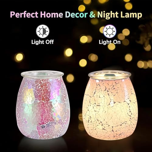 2-in-1 Candle Warmer Lamp, Electric Wax Melt Warmer with Pink Ombre Glass, Night Light & Removable Tray, Flameless Aromatherapy Gift for Home Bedroom Office
