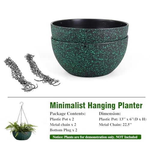 13inch Large Hanging Planters Pots for Outdoor Indoor Plants with Drainage Holes and Chain (2 Count)