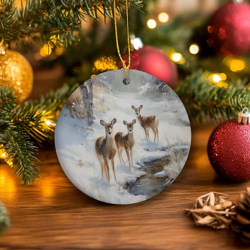 Rustic Winter Deer Ceramic Ornament Gifts