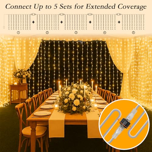 200 LED Warm White Curtain String Lights 9.8x6.6FT
