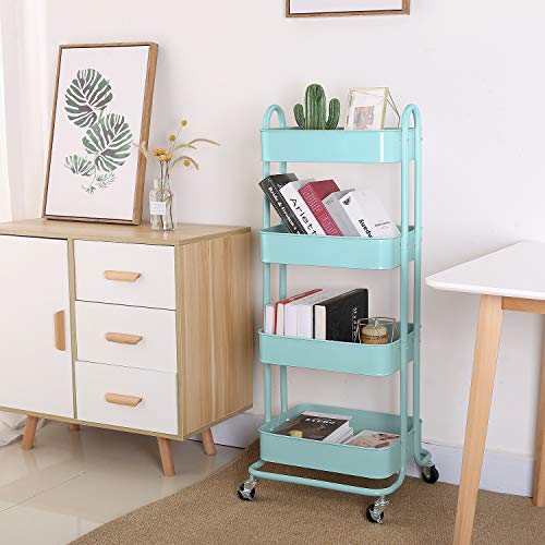 4 Tier Metal Mesh Utility Rolling Cart Storage Organizer Shelf Rack with Lockable Wheels for Living Room Kitchen Office