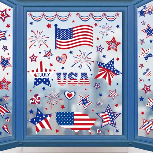 4th of July Decorations Patriotic Window Clings (111 Count)