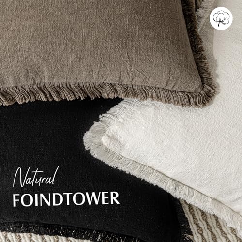 Decorative Linen Fringe Throw Pillow Covers 20×20 Light Brown (2 Count)