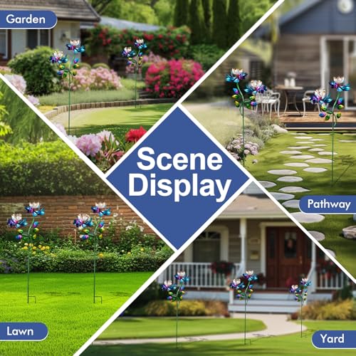 Solar Wind Spinners Blue Twin Flowers for Yard and Garden