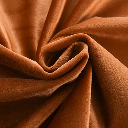Super Soft Rustic Velvet Decor Blackout Drapes Room Darkening Curtains Panel Metallic Grommet Drapery 52 by 84 Inch Caramel Cafe