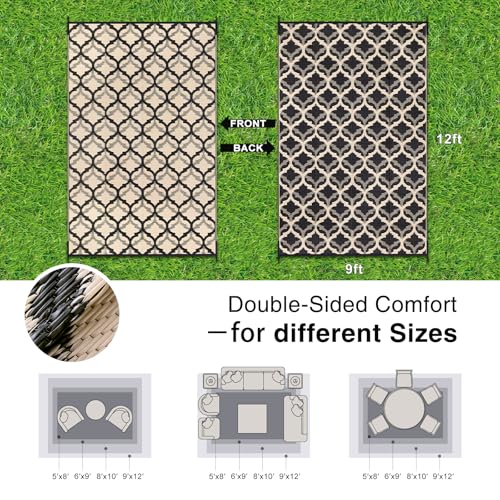 Outdoor Rug 9x12 ft Waterproof Reversible Braided Mat