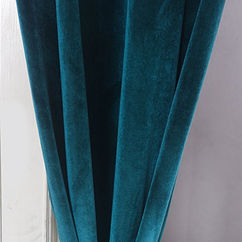 Super Soft Luxury Room Darkening VelvetDark Green Blackout Energy Efficient Grommet Curtain Panel Drapes Peacock Blue 52Wx84L