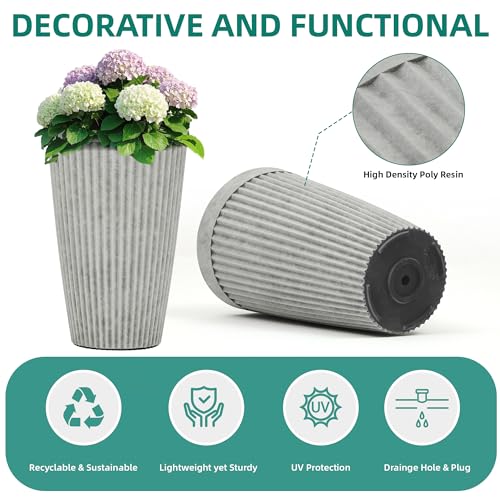 Autodaya 20" Resin Outdoor Tall Planters Set of 2 (2 Count)