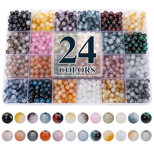 About 1200+ pcs 6mm Glass Beads Bracelet Making Kit Black and White (1200 Count)