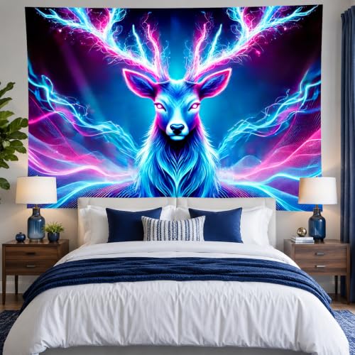 Blacklight Tapestry Deer Antlers Neon Wall Art 78 x 59 Inch