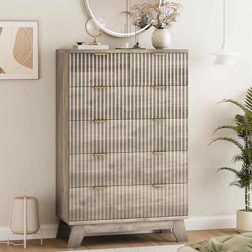 Fluted Dresser for Bedroom with 6 Drawers
