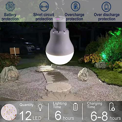 Solar Bulb Light 350LM Solar Powered Portable Camping Light Led Lantern Outdoor Lamp Hiking Fishing Tent Indoor Shed Chicken Coop Hurricane Emergency Chargeable (2 Count)