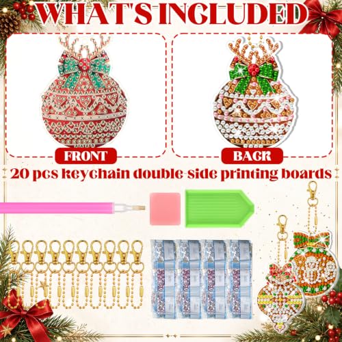 20 Pcs Christmas Gingerbread Ball Diamond Painting Keychains Kit (20 Count)