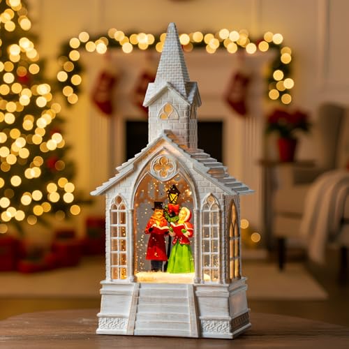 Christmas Snow Globe Lantern Musical Carolers Lighted Water Church