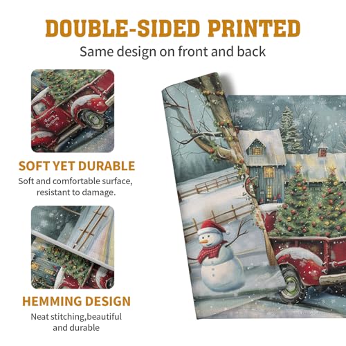 Red Truck Xmas Tree Snowman Christmas Placemats Set of 4 Winter Snowflake Vintage Farmhouse Rustic Place Mats 12x18 Inch Seasonal Christmas Holiday Washable Table Mats for Party Kitchen Dining Decor (4 Count)